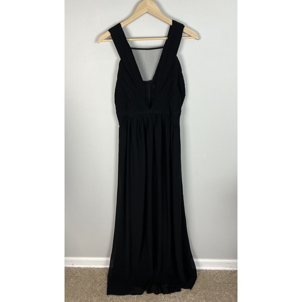 Lulus Black Maxi Dress Mesh Pleated Front Sleeveless Size Large Polyester CD3833